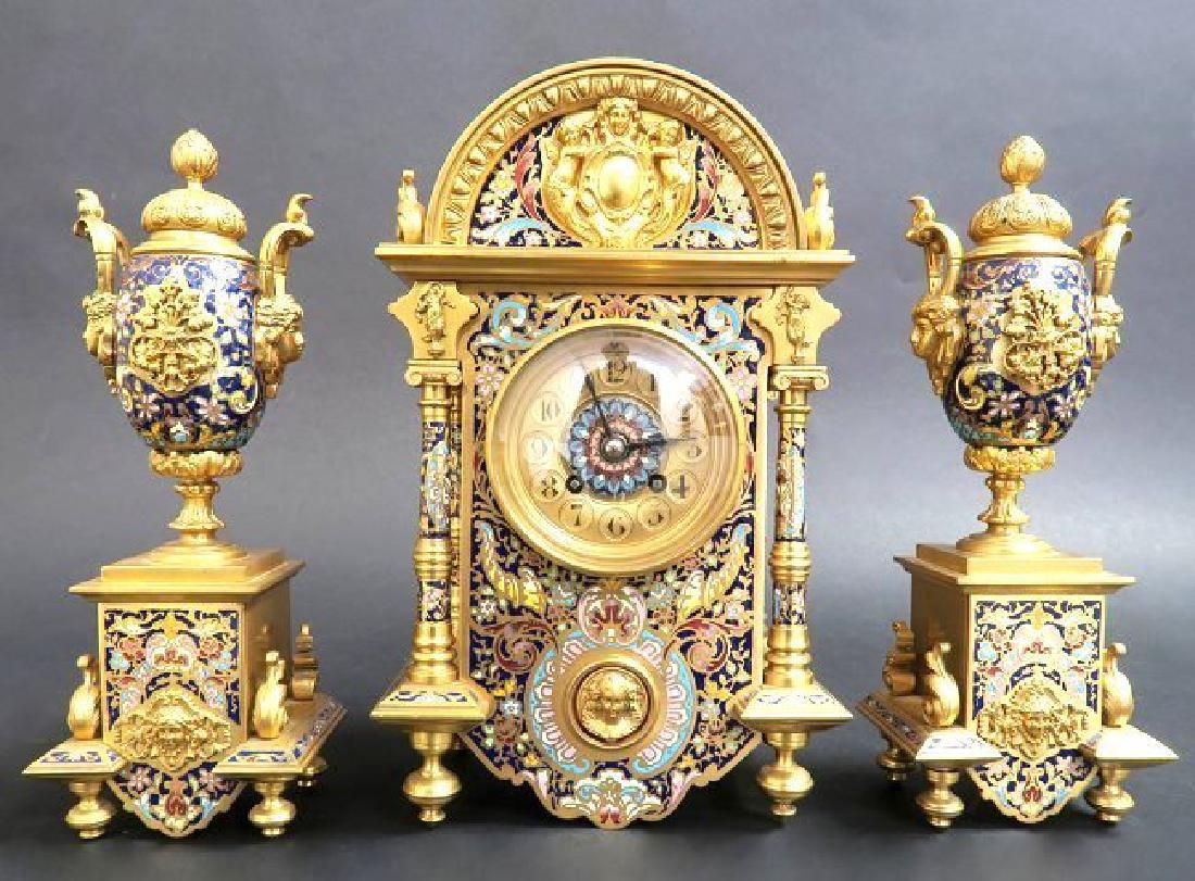 Exceptional French Bronze & Champleve Enamel Clock (1 of 9)