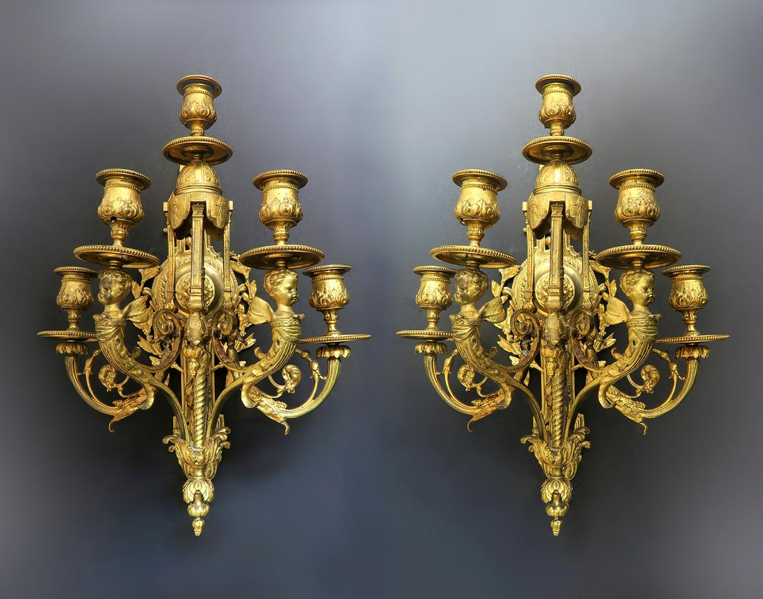 Very Fine Pair of Figural Bronze Sconces (1 of 1)