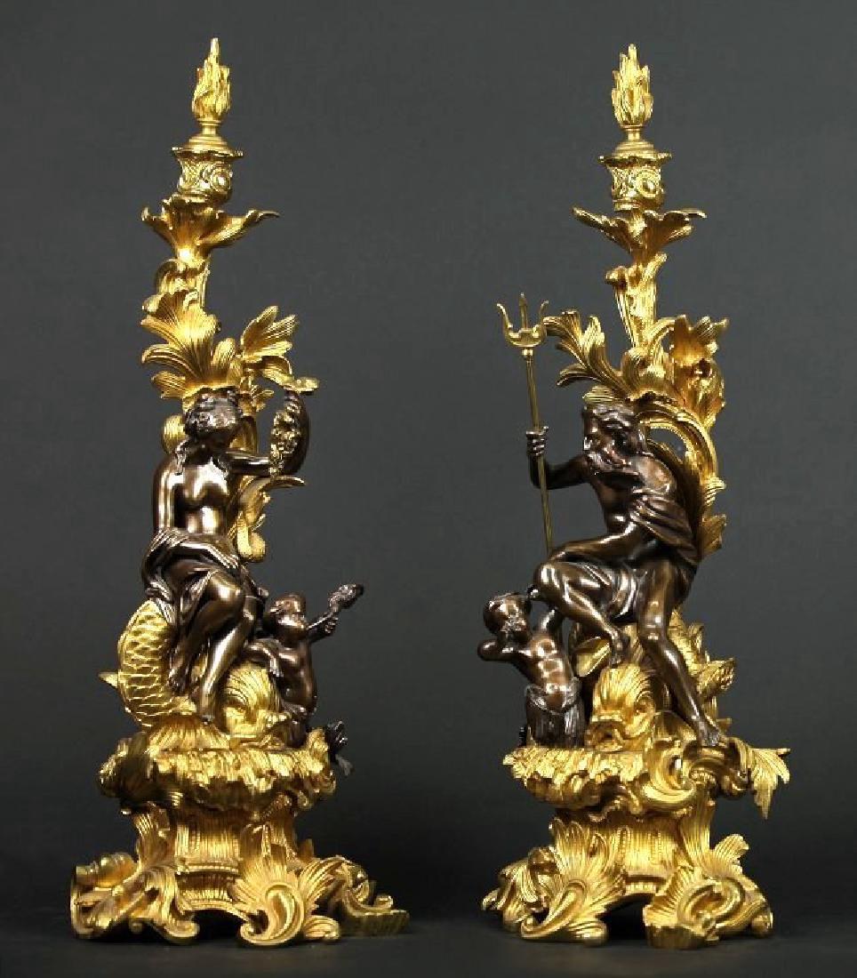 Pair of Gilt & Patinated Bronze Candle Sticks/ Chenets (1 of 7)