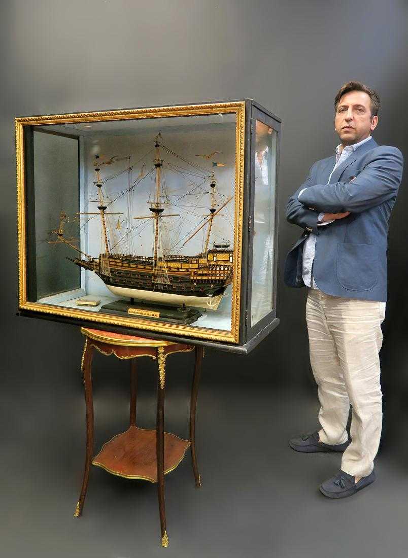 Large, Detailed Hand Made Model of a British Ship: Large Model of The British Ship (Sovereign Of The Seas). Highly detailed. Finely carved. End 19th C. Early 20th C. / About History of The Ship: "Sovereign of the Seas" was a 17th-century warship of th