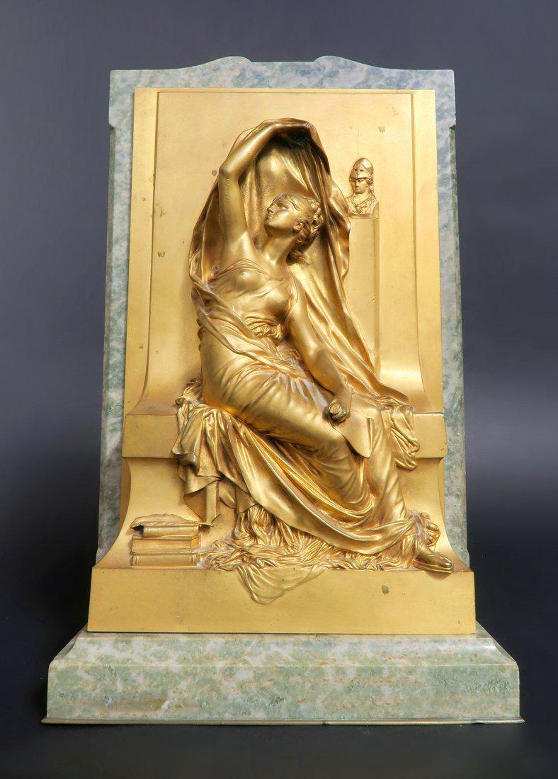 French Gilt Bronze Relief Plaque: La Pens Henri Chapu (1 of 8)