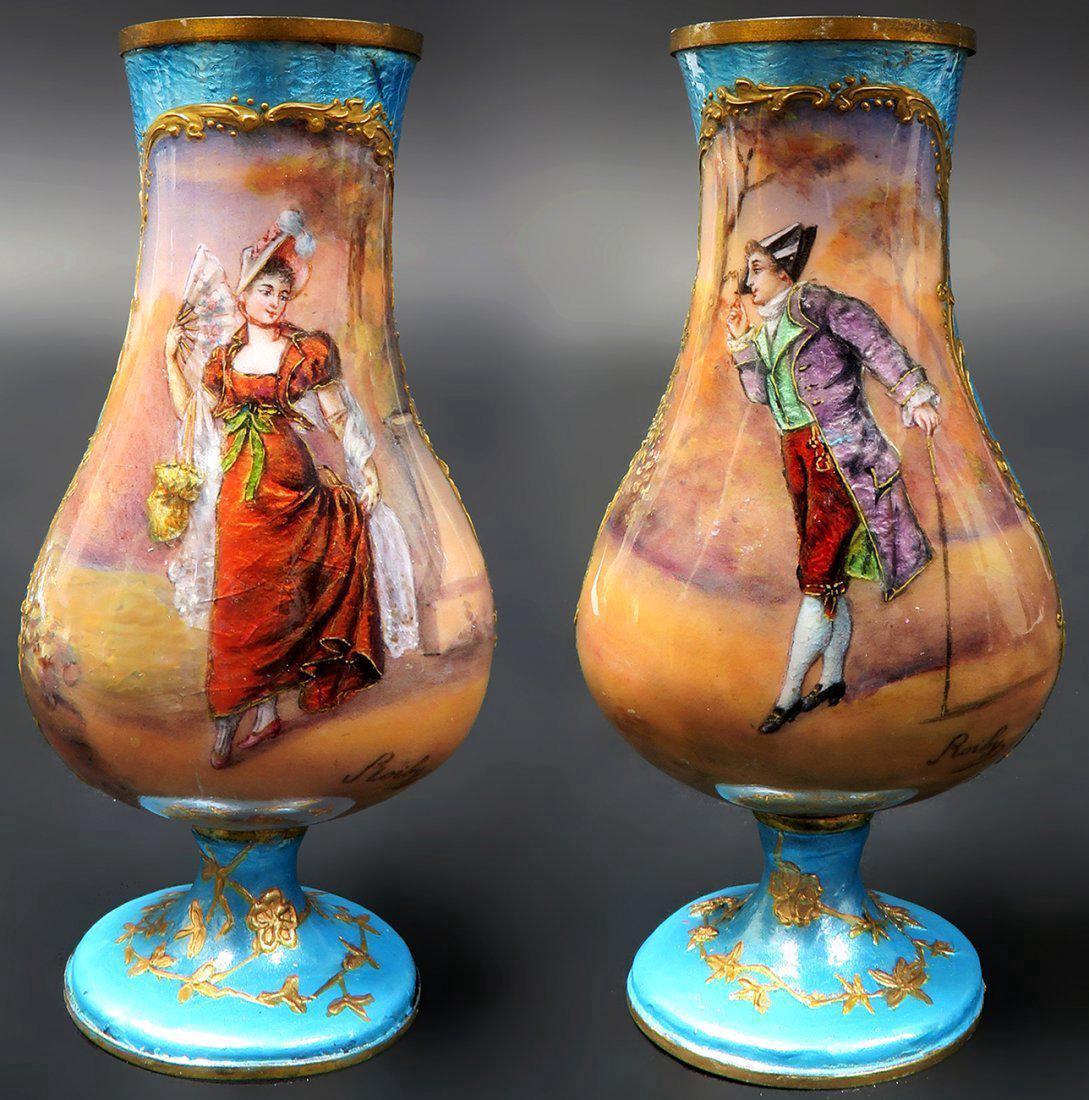 19th C. A Pair of miniature vases signed (1 of 6)