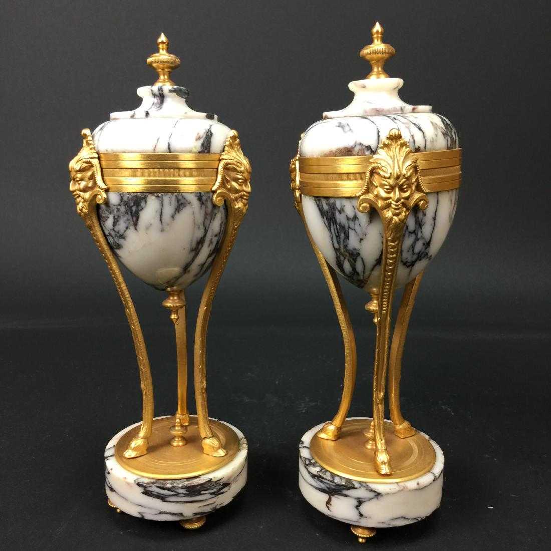19th CENTURY A PAIR OF GILT BRONZE MARBLE VASES (1 of 1)