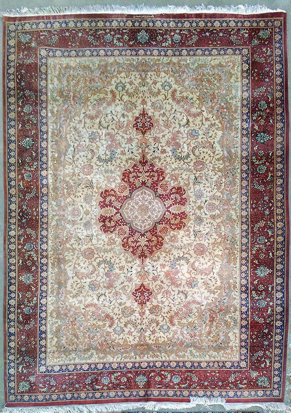 Signed Large Pure Silk Persian Rug from Qom (1 of 2)