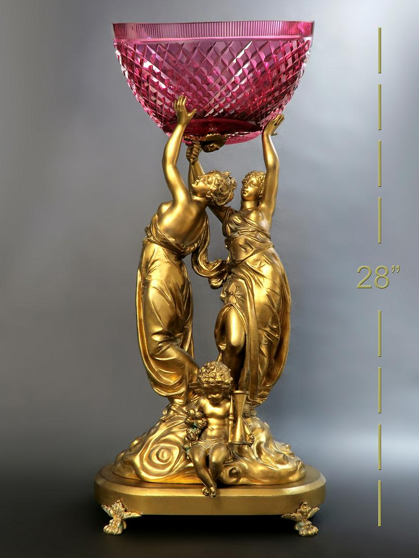 19th C. Large French Figural Ruby Baccarat Centerpiece (1 of 7)