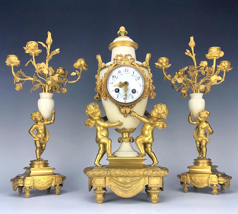 19th C. French Marble & Bronze Clock Set (1 of 4)