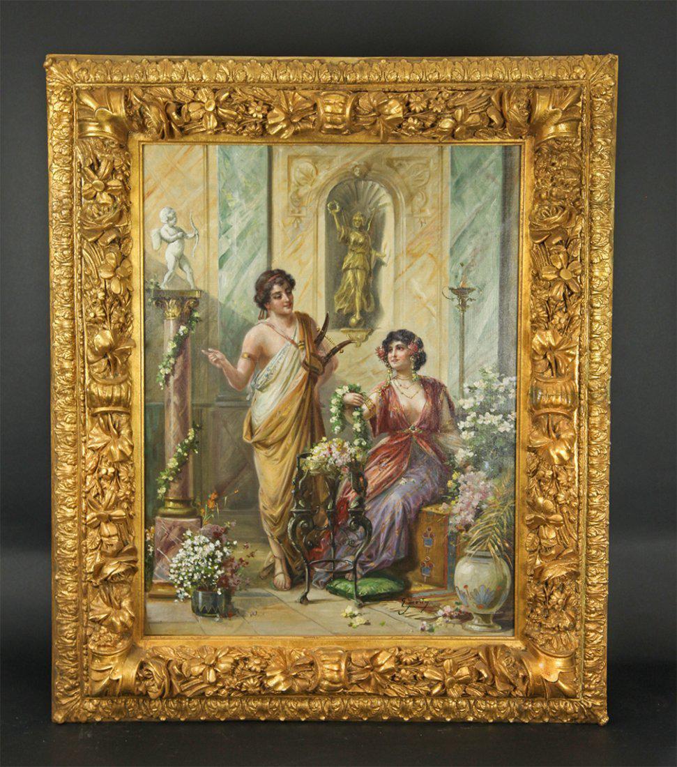 Italian painting oil on canvas ( villa romana ): signed by Ettore forti 1880-1990 -- 30" x 23" -- 40.5" x 33.5"