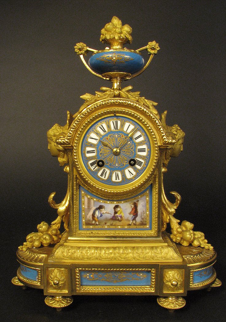 French Bronze Ormolu & Blue Sevres Mantel Clock (1 of 6)