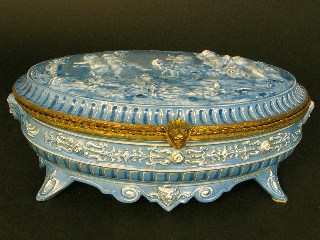 A Very Large FRENCH FAIENCE Jewelry Box ORMOLU Casket (1 of 7)
