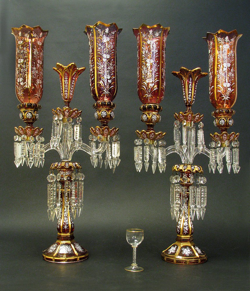 Red and gilt Palatial Baccarat Style Pair of Candelabra (1 of 8)