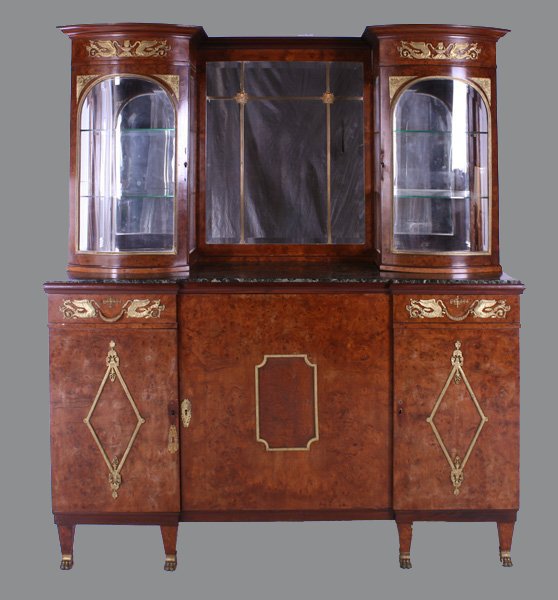 BURL WALNUT MARBLE TOP SIDEBOARD BRONZE MOUNTS (1 of 3)