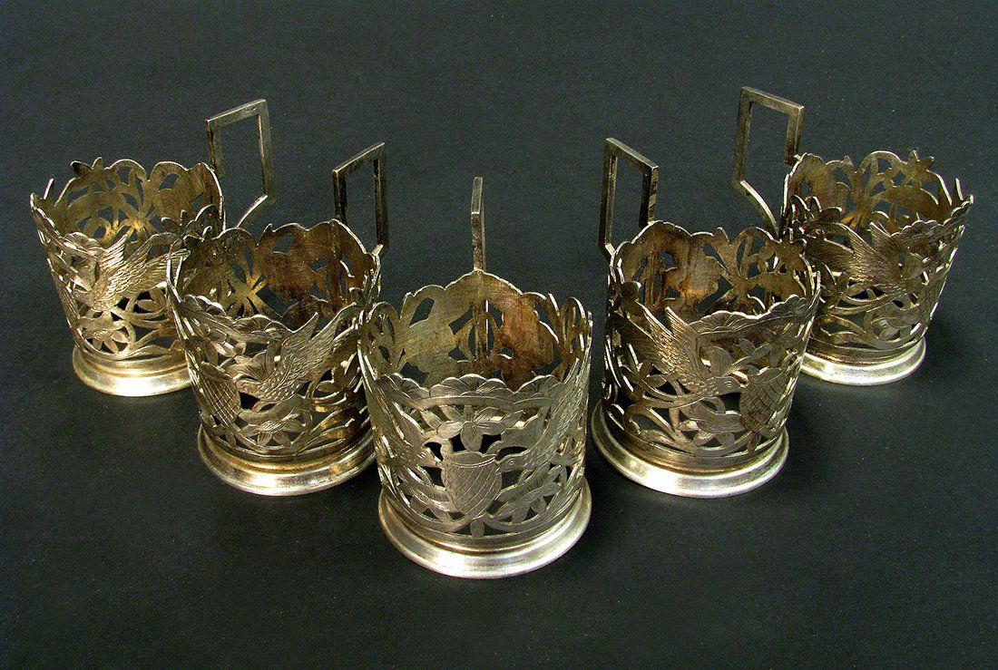 5 Hand Engraved Persian Sterling Silver Tea Holders (1 of 8)