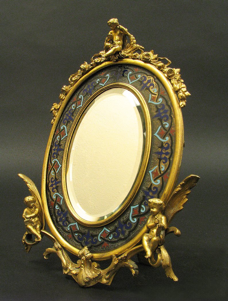 19th C. French Champleve Enamel and Bronze Mirror (1 of 8)