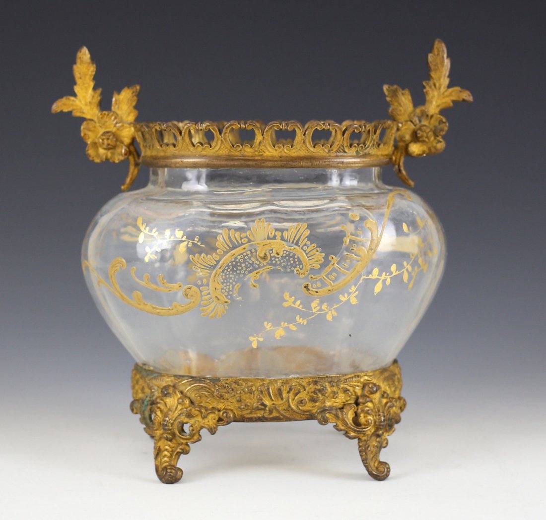 Continental Gilt Bronze mounted Art Glass Vase/ Urn (1 of 3)