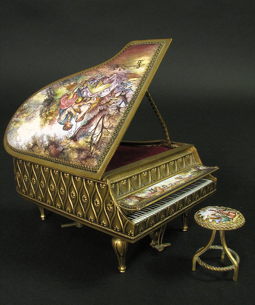 19th C. Viennese Enamel Miniature Piano and Stool (1 of 9)