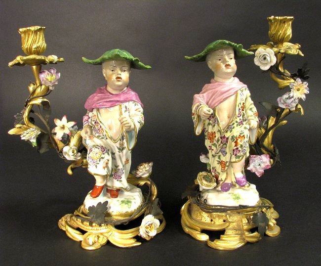Very Rare Meissen Chinoiserie Candlesticks (1 of 9)