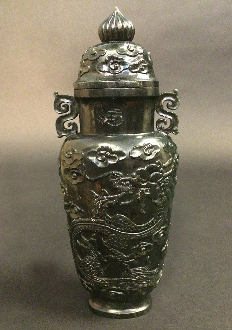 Antique Chinese Carved Dragon Vase With Top (1 of 6)
