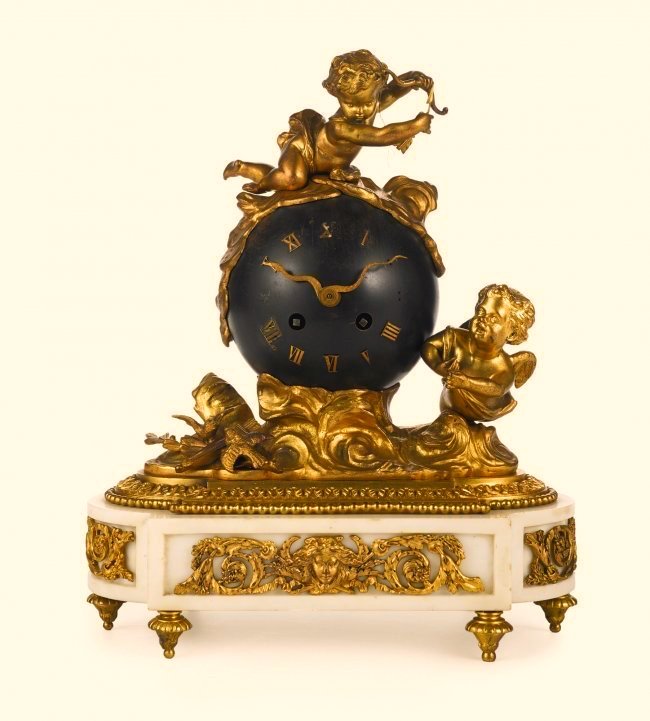19th C. Gilt Bronze and Marble Figural Clock (1 of 2)