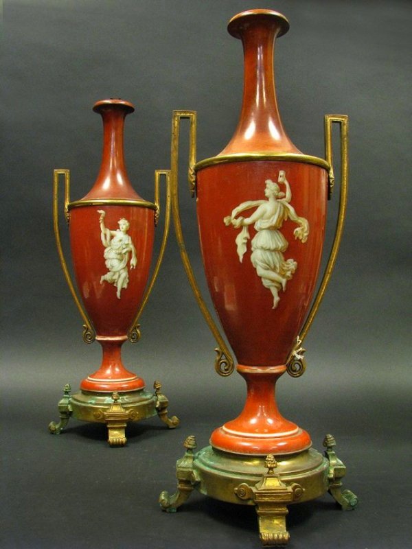 Large Pair of French Bronze Mounted Porcelain Urns 19th (1 of 4)
