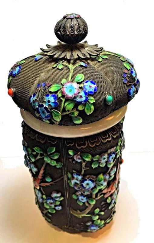 Chinese Silver Tea Caddy With Jade (1 of 5)