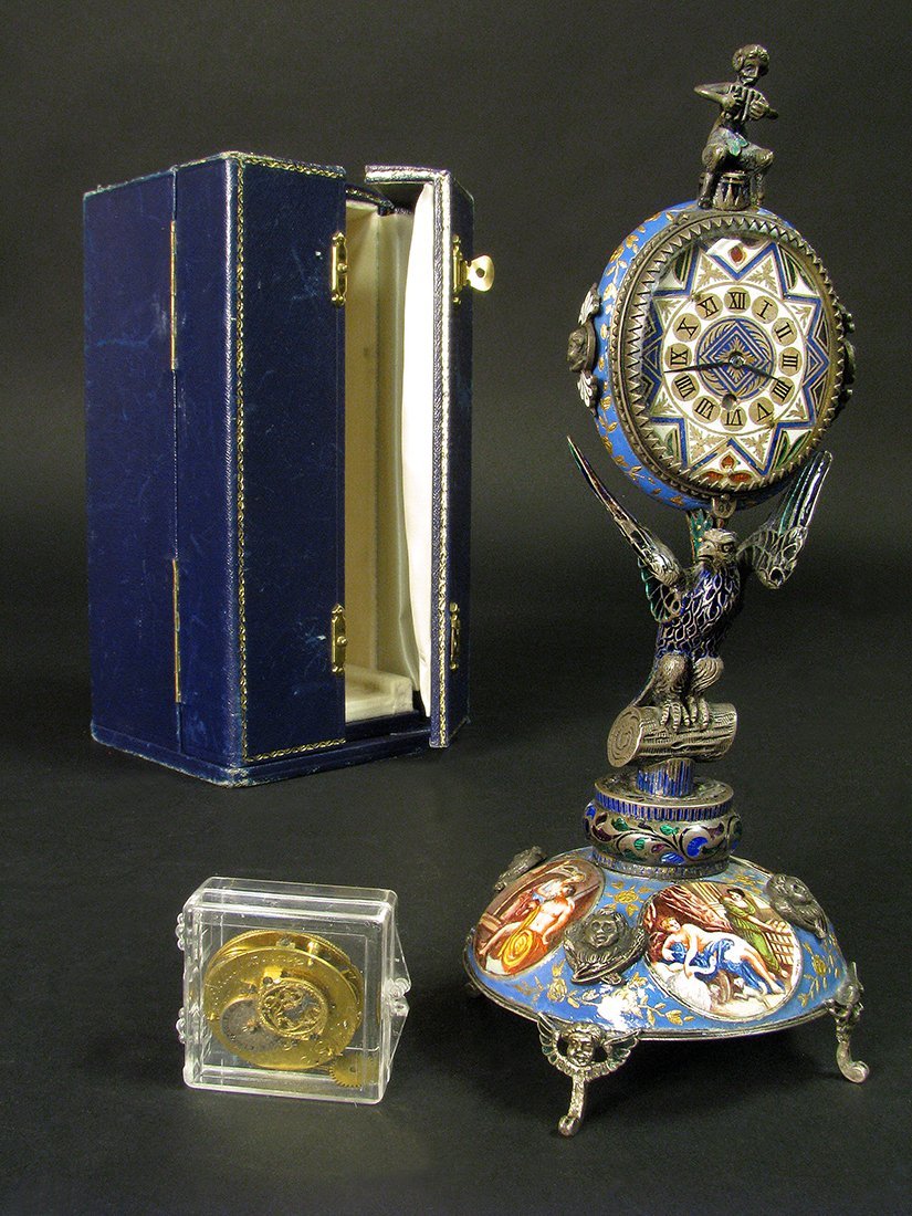 19th C. Viennese Enamel on Silver Miniature Clock (1 of 10)