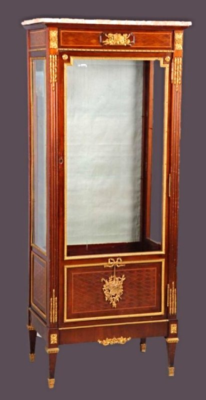 Large 19th C. Linke Style Kingwood Vitrine: Comes with a marble top. The front glasses are beveled. Condition (Very Good). Size 67 - 1/4" x 25 - 1/2" x 17 - 1/2".