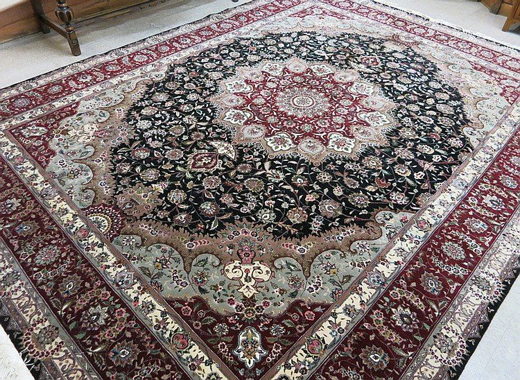 Large Hand Knotted Oriental Wool & Silk Carpet, Indo-P (1 of 3)