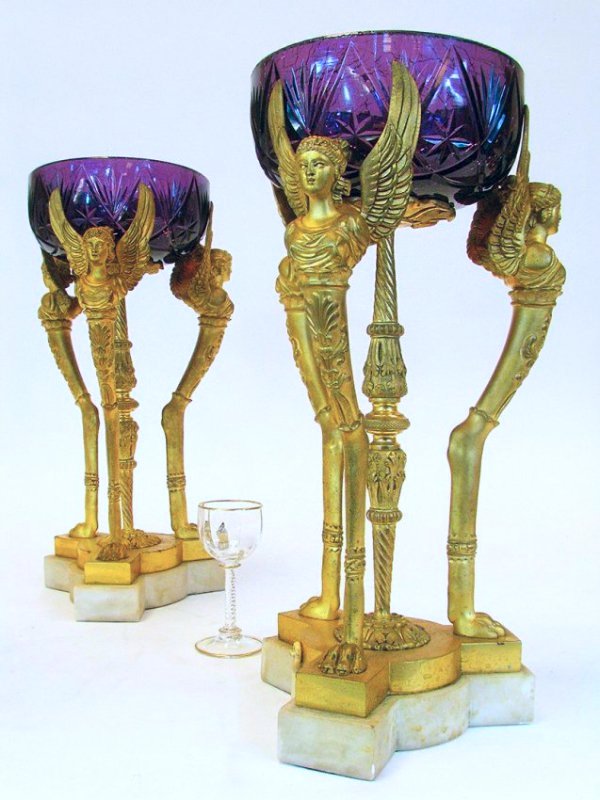 Pair 19th C. Empire Style Dore Bronze & Amethyst Lamps (1 of 8)