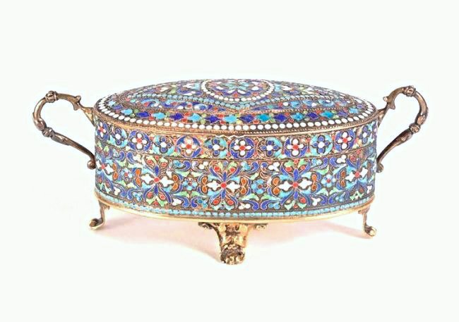 Russian/Persian Inlaid Enamel & Brass Casket (1 of 2)
