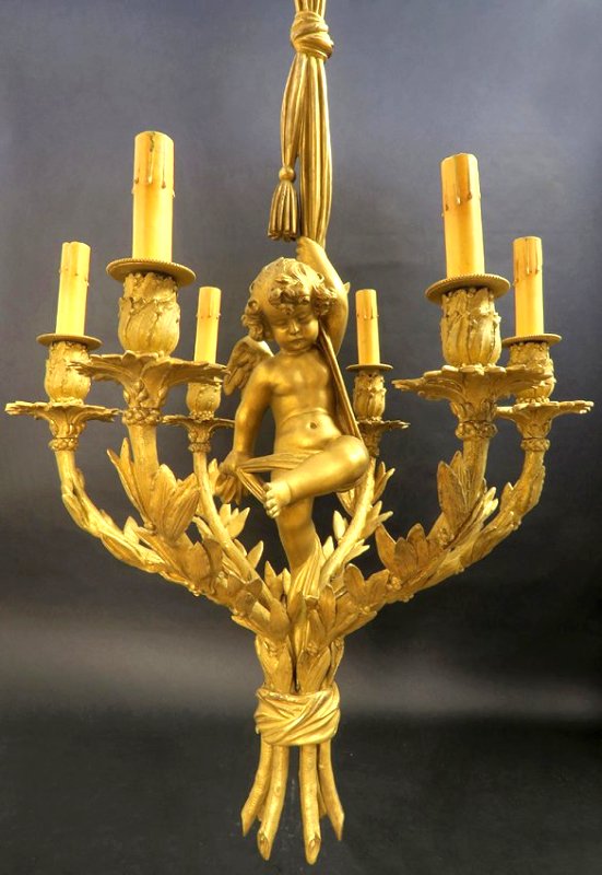 Very Fine 19th C. Gilded Bronze Figural Chandelier (1 of 7)