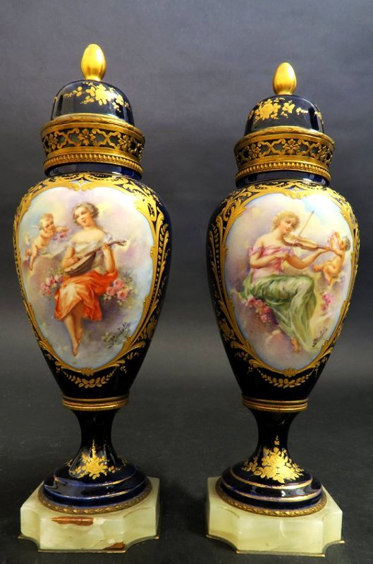 19th C. French Cobalt Blue & Onyx Sevres Urns (1 of 7)