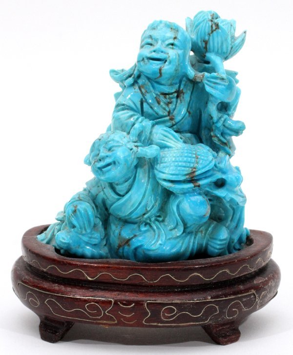 Chinese Carved Turquoise Figure Group (1 of 2)