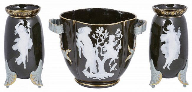 Pair of Geoge Jones Pate-Sur-Pate Vases & Jardiniere (1 of 1)