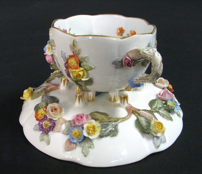 Meissen Porcelain Miniature Applied Flower Cup & Saucer (1 of 7)