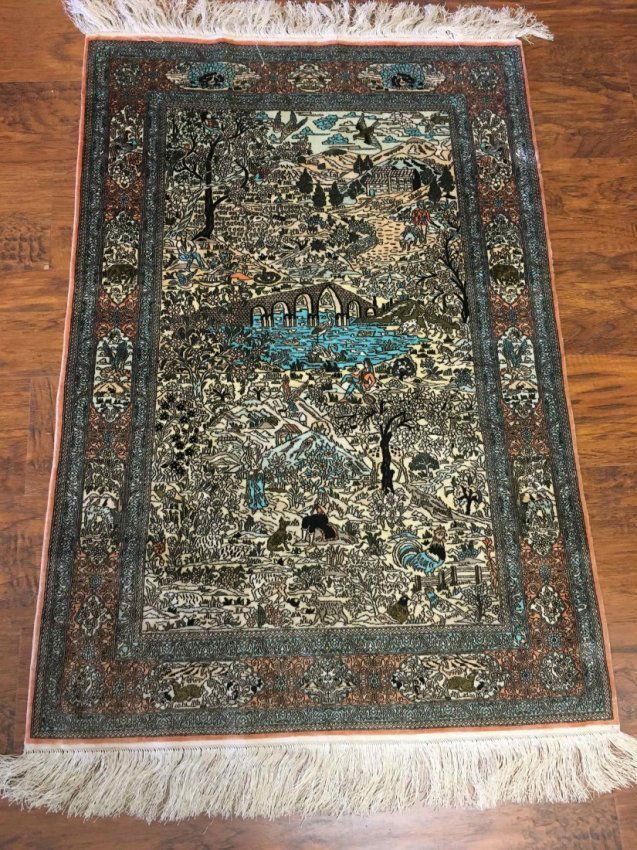 A Hand Made Oriental Silk Rug (1 of 3)