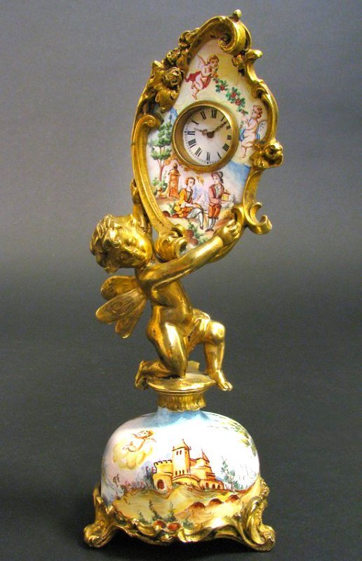 19th C. Viennese Enamel & Bronze Figural Clock (1 of 6)
