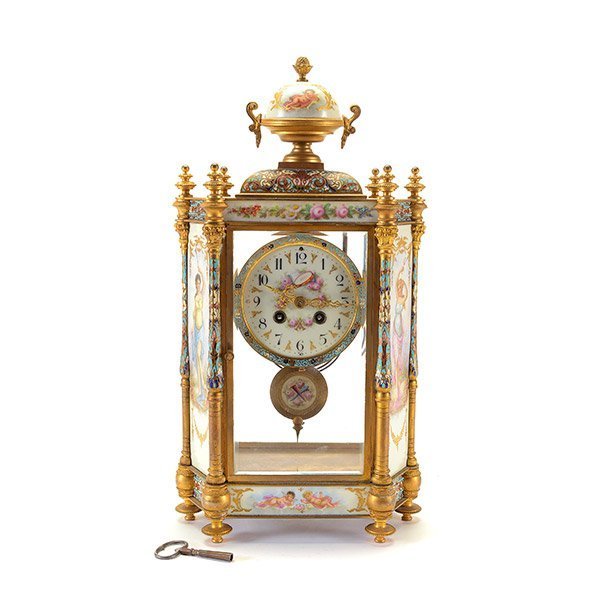 French Enamel Gilt Bronze Mantle Clock (1 of 5)