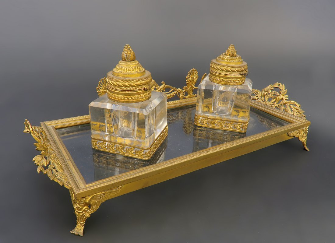 19th C. French Bronze & Baccarat Crystal Inkwell (1 of 4)