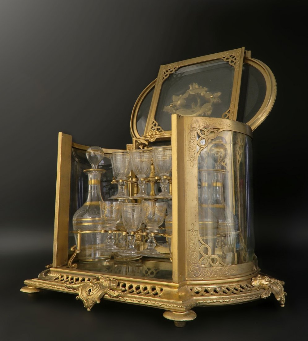 19th Bronze & Baccarat Crystal Tantalus/Cave a Liqueur (1 of 7)