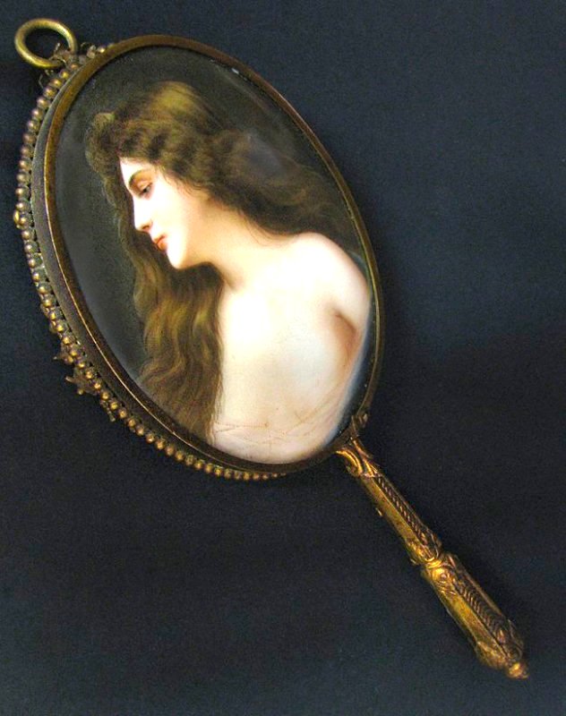 19th C. Gilt Bronze & Vienna Wagner Plaque Hand Mirror (1 of 5)