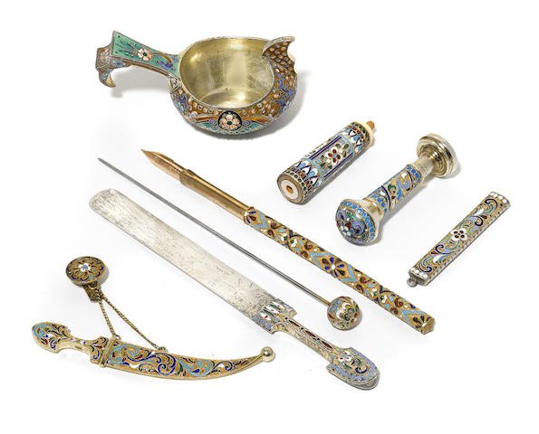 Group of Russian 84 Silver Cloisonné Enamel Accessories (1 of 1)