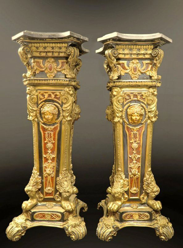 Large Antique French Figural Pair of Bronze Pedestals (1 of 1)