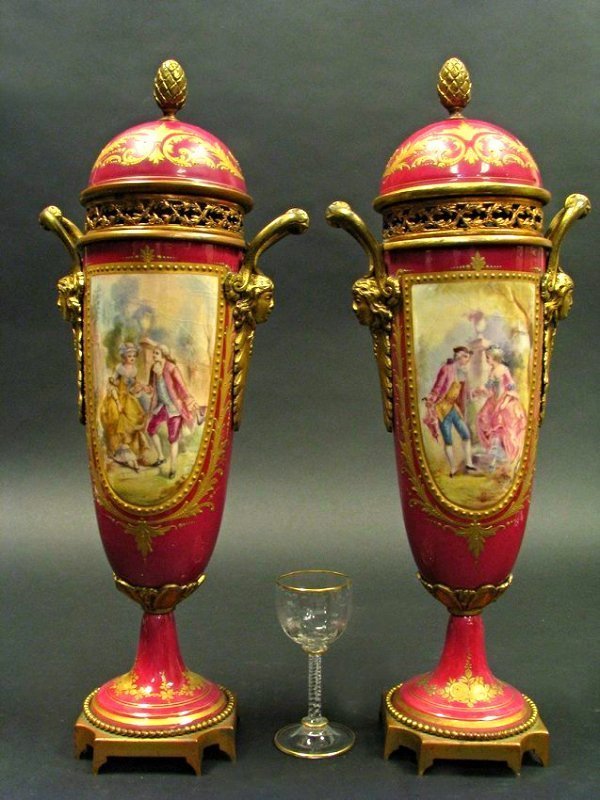 Pair of 19th C. Sevres Porcelain Covered Urns (1 of 8)