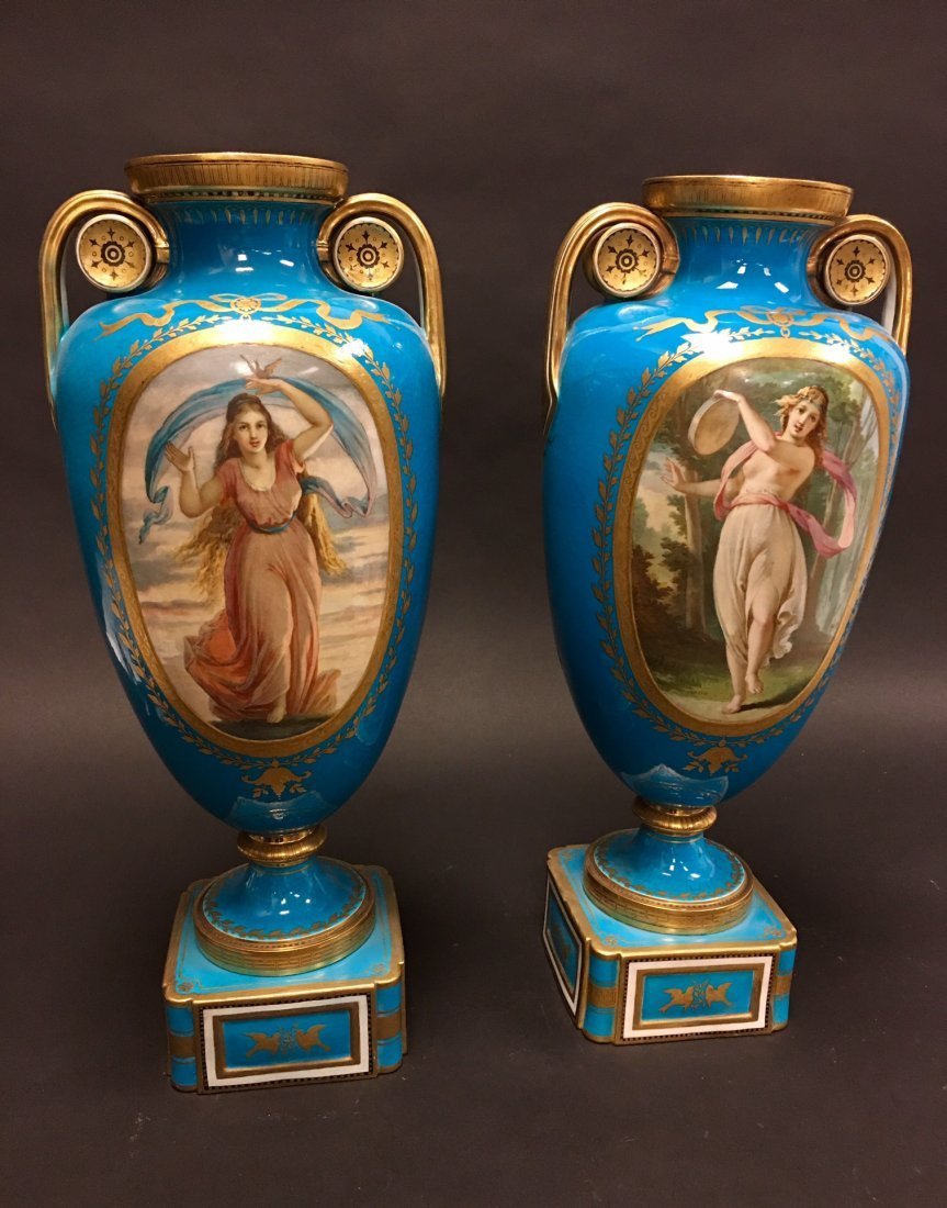 Large Pair of 19th C. Sevres Hand Painted Vases (1 of 9)