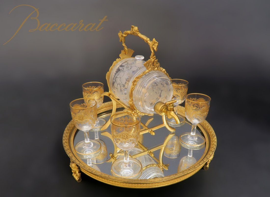 19th C French Bronze & Baccarat Crystal Tantalus/Cave a (1 of 6)