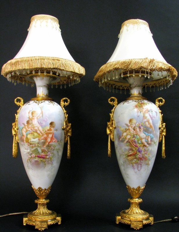 Pair of 19th C. Bronze Mounted Sevres Porcelain Lamps (1 of 4)