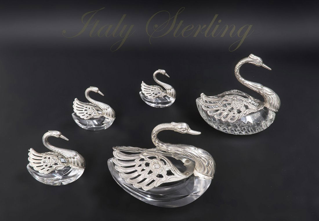 Italian Sterling Silver and Crystal Swan Salt Cellars (1 of 5)