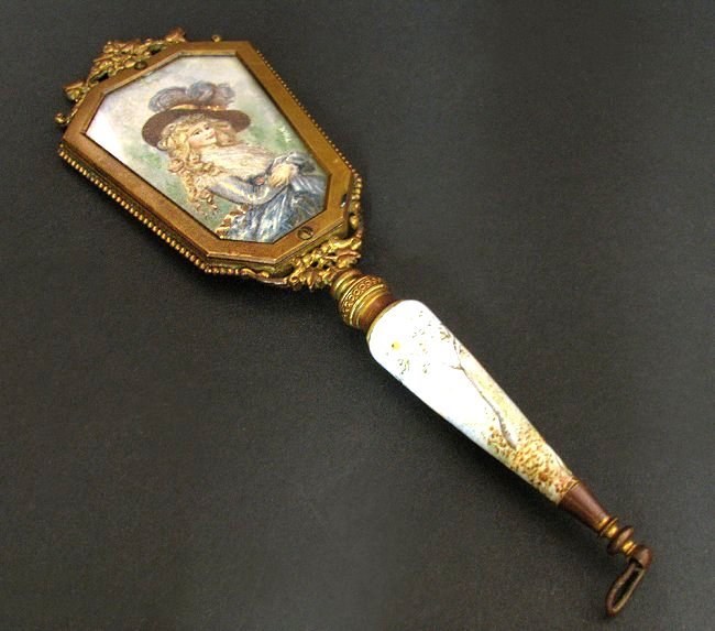19th C. Viennese Bronze & Enamel Hand Mirror (1 of 5)