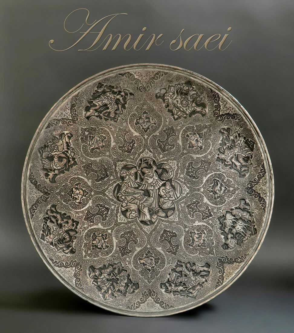 Magnificent Large Silvered Persian Tray by Amir Saei (1 of 2)