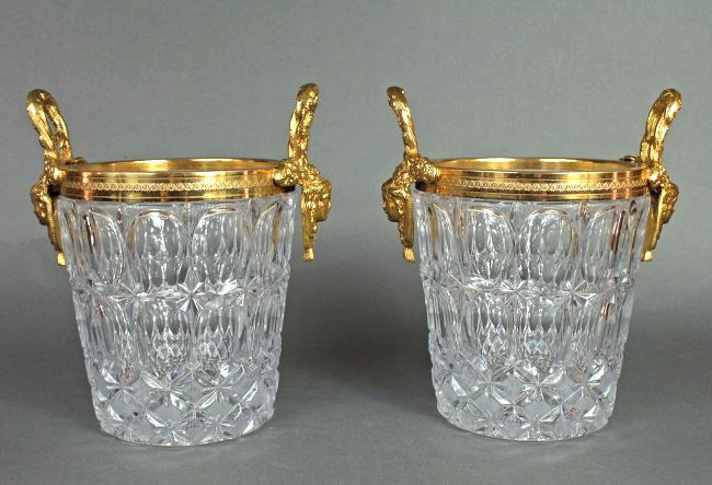 French Bronze & Crystal Pair of Ice Buckets (1 of 2)